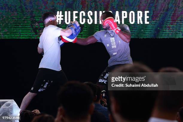Leon Edwards of Jamaica participates in the UFC Fight Night Open Workout at OCBC Square on June 20, 2018 in Singapore.