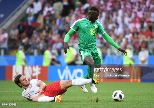 June 2018, Russia, Moscow: Soccer: World Cup 2018, group stages, group H: Poland vs Senegal at Spartak Stadium. Poland's Grzegorz Krychowiak and...