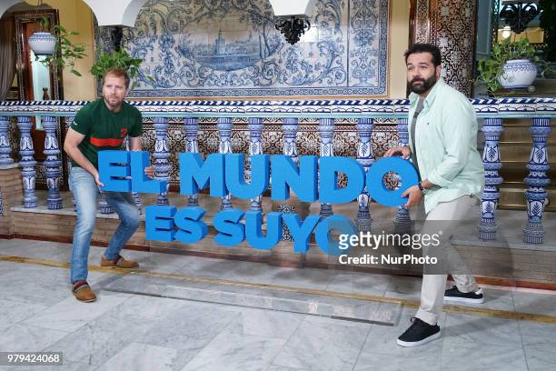 Alfonso Sanchez and Alberto Lopez attend the 'El Mundo Es Suyo' photocall at La Giralda Restaurant on June 20, 2018 in Madrid, Spain
