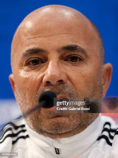 Jorge Sampaoli coach of Argentina speaks during a press conference at Nizhny Novgorod Stadium on June 20, 2018 in Nizhniy Novgorod, Russia.