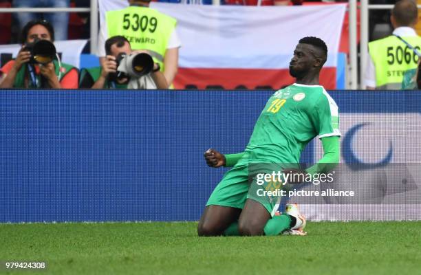 June 2018, Russia, Moscow: Soccer: World Cup 2018, group stages, group H: Poland vs Senegal at Spartak Stadium. Senegal's M'Baye Niang celebrates...