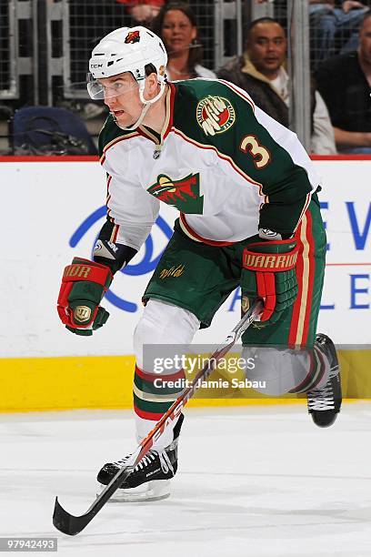 Defenseman Marek Zidlicky of the Minnesota Wild skates against the Columbus Blue Jackets on March 19, 2010 at Nationwide Arena in Columbus, Ohio.