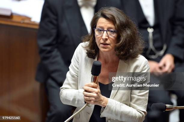 Agnes Buzyn, French Minister for Solidarity and Health answers deputies during the weekly session of questions to the government at Assemblee...