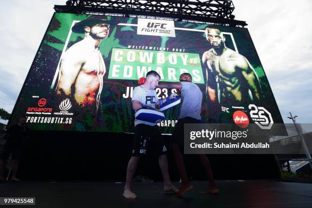 Leon Edwards of Jamaica participates in the UFC Fight Night Open Workout at OCBC Square on June 20, 2018 in Singapore.