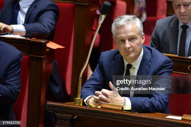 Bruno Le Maire, French Minister of Economy and Finance reacts as ministers answer deputies during the weekly session of questions to the government...