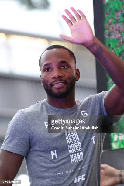 Leon Edwards of Jamaica arrives at the UFC Fight Night Open Workout at OCBC Square on June 20, 2018 in Singapore.