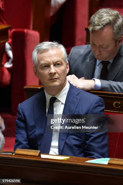 Bruno Le Maire, French Minister of Economy and Finance reacts as ministers answer deputies during the weekly session of questions to the government...