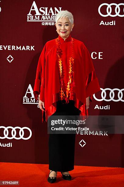 Chinese actress Lisa Lu poses on the red carpet for the 4th Asian Film Awards ceremony at the Convention and Exhibition Centre on March 22, 2010 in...