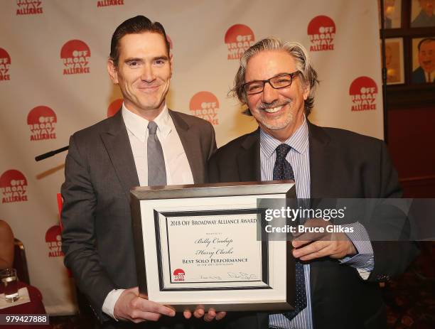 Best Solo Performance for the play "Harry Clarke" Billy Crudup winner and OBA Chaiman/President Peter Breger pose at the 2018 Off-Broadway Alliance...