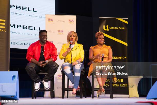 Warryn Campbell, Erica Campbell and Tia Smith attend TV One's 'We're The Campbell's' Screening at City of Praise Family Ministries on June 19, 2018...