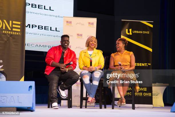 Warryn Campbell, Erica Campbell and Tia Smith attend TV One's 'We're The Campbell's' Screening at City of Praise Family Ministries on June 19, 2018...