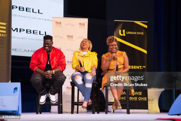 Warryn Campbell, Erica Campbell and Tia Smith attend TV One's 'We're The Campbell's' Screening at City of Praise Family Ministries on June 19, 2018...