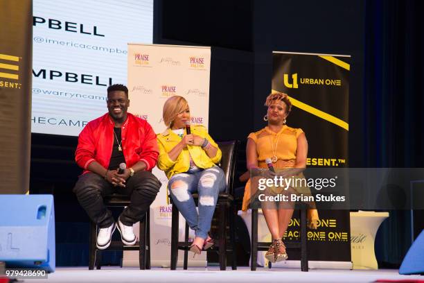 Warryn Campbell, Erica Campbell and Tia Smith attend TV One's 'We're The Campbell's' Screening at City of Praise Family Ministries on June 19, 2018...