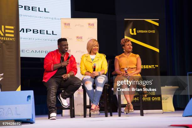 Warryn Campbell, Erica Campbell and Tia Smith attend TV One's 'We're The Campbell's' Screening at City of Praise Family Ministries on June 19, 2018...