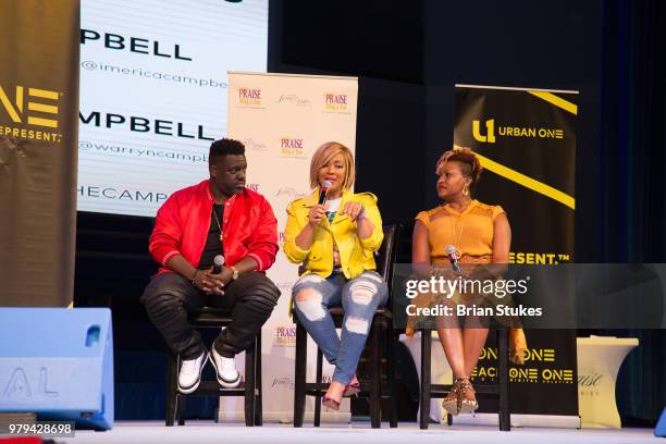 Warryn Campbell, Erica Campbell and Tia Smith attend TV One's 'We're The Campbell's' Screening at City of Praise Family Ministries on June 19, 2018...