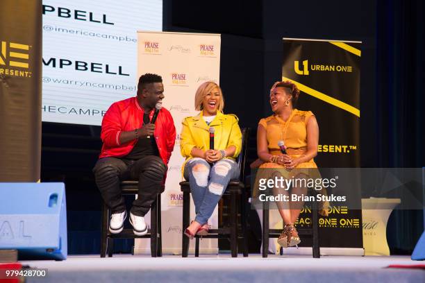 Warryn Campbell, Erica Campbell and Tia Smith attend TV One's 'We're The Campbell's' Screening at City of Praise Family Ministries on June 19, 2018...