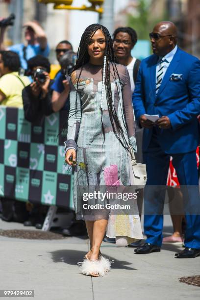 Tessa Thompson is seen in NoHo on June 20, 2018 in New York City.