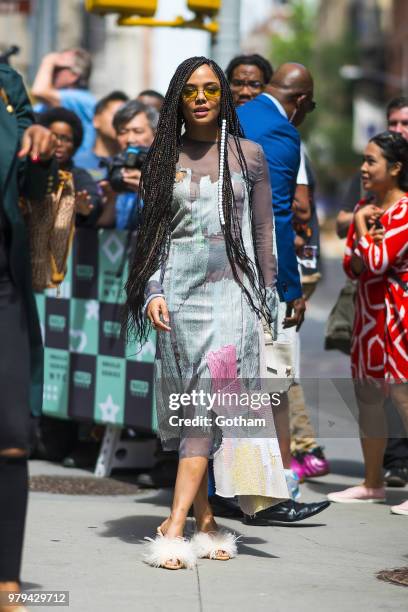 Tessa Thompson is seen in NoHo on June 20, 2018 in New York City.