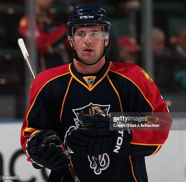 Keith Ballard of the Florida Panthers skates on the ice prior to the start of the game against the Phoenix Coyotes at the BankAtlantic Center on...