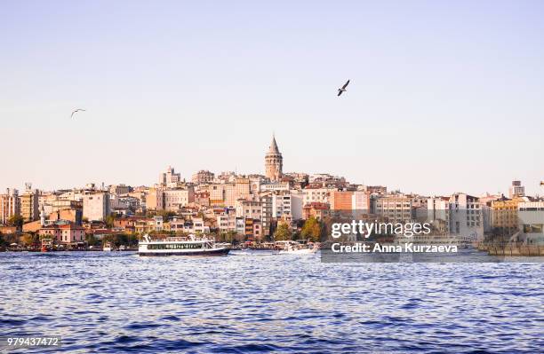 cityscape of galata (modern karakoy) district with galata tower in istanbul, turkey. image with copy space. - istanbul photos et images de collection