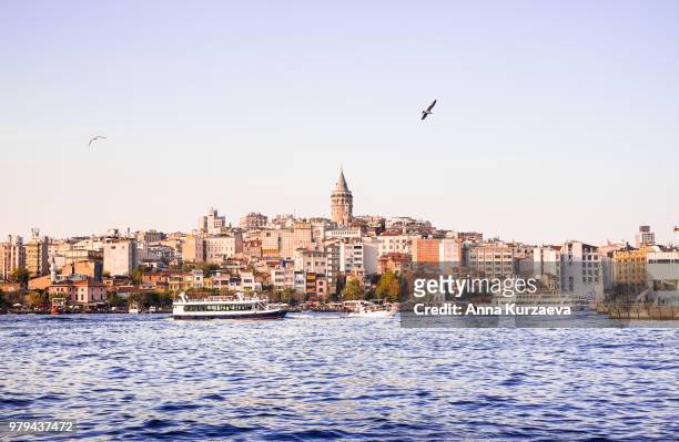 cityscape of galata (modern karakoy) district with galata tower in istanbul, turkey. image with copy space. - istanbul stock pictures, royalty-free photos & images