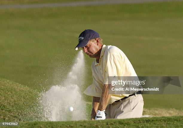 Mark Brooks blasts from the sand during first-round competition at the Funai Classic, October 21, 2004.