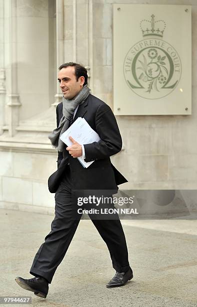 Nicolas Granatino leaves the Supreme Court in central London, on March 22, 2010. A university researcher faces financial ruin if his former wife, an...