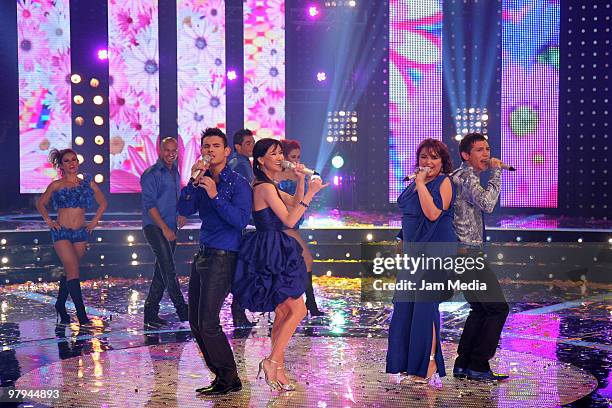 Gerardo, Hiromi, Jaccyve and Diego perform during the new Reality Show of Tv Azteca SECOND CHANCE premiere, at the Studies churubusco on March 22,...