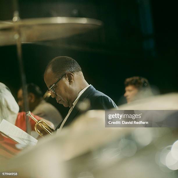 American jazz trumpeter and singer Louis Armstrong performs on a television show filmed at BBC Television Centre in London, England in 1966.