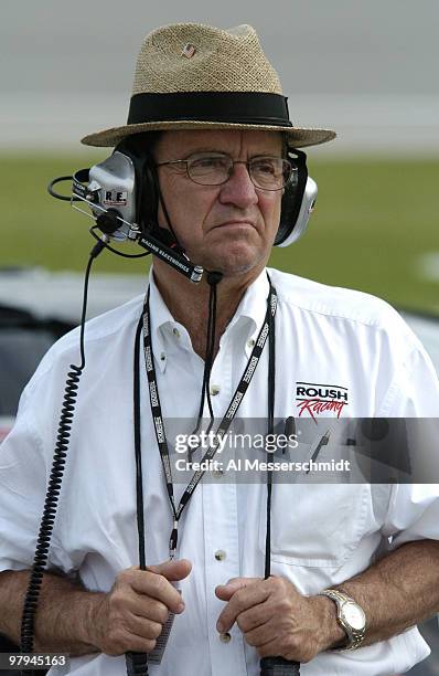 Car owner Jack Roush watches qualifying for the NASCAR Nextel Cup Tropicana 400 at Chicagoland Speedway, July 9, 2004.