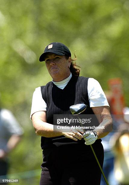 Meg Mallon follows a tee shot during the third round of the LPGA Michelob Ultra Open in Williamsburg, Virginia, May 8, 2004.