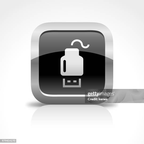 usb flash drive and cable glossy button icon - computer ethernet cable stock illustrations