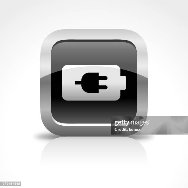 battery and charging glossy button icon - alkaline stock illustrations