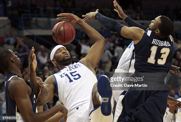 Demarcus Cousins of the Kentucky Wildcats battles the East Tennessee State Buccaneers during the first round of the 2010 NCAA mens basketball...