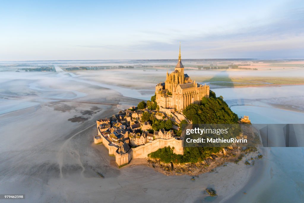 France from the sky : Mont Saint-Michel during the sunrise