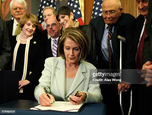 Surrounded by Democratic House members, Rep. George Miller , Rep. Louise Slaughter , Rep. Chris Van Hollen , Rep. Henry Waxman , Rep. Rosa DeLauro ,...