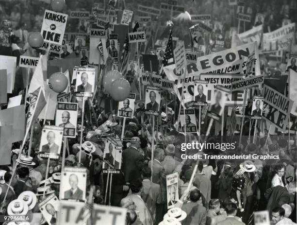 Republicans rally for Dwight D. Eisenhower during their National Convention, Chicago, 1952.