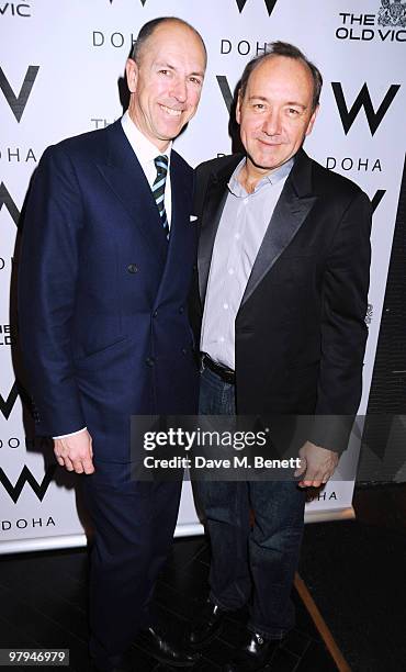 Dylan Jones and Kevin Spacey attend the W Doha 1st birthday celebration in partnership with The Old Vic, at Chinawhite on March 22, 2010 in London,...