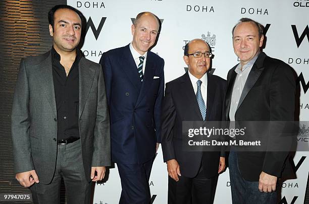 Nawaf Jaidah, Dylan Jones, Ali Jaidah and Kevin Spacey attend the W Doha 1st birthday celebration in partnership with The Old Vic, at Chinawhite on...