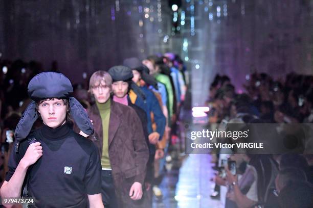 Model walks the runway at the Prada fashion show during Milan Men's Fashion Week Spring/Summer 2019 on June 17, 2018 in Milan, Italy.