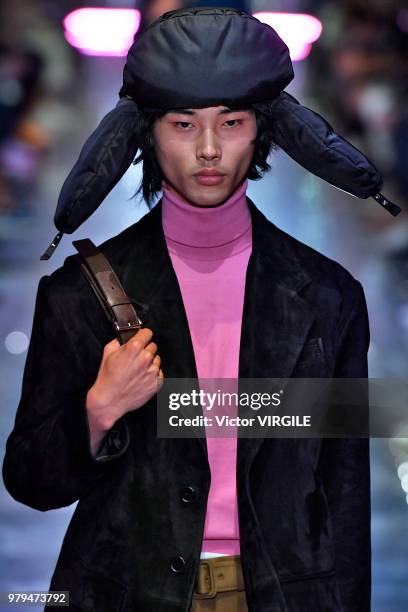 Model walks the runway at the Prada fashion show during Milan Men's Fashion Week Spring/Summer 2019 on June 17, 2018 in Milan, Italy.