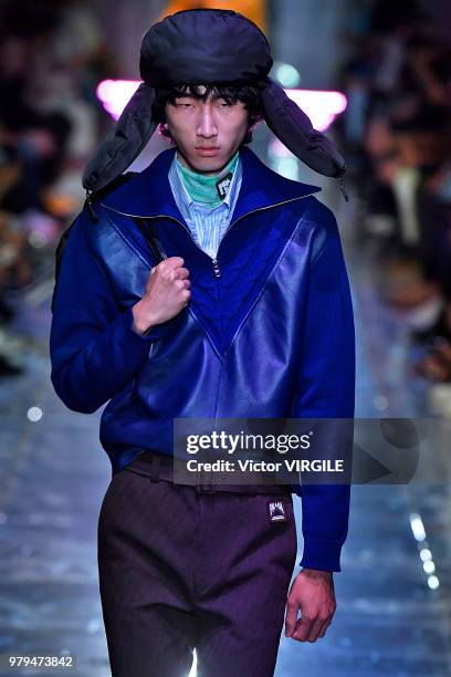 Model walks the runway at the Prada fashion show during Milan Men's Fashion Week Spring/Summer 2019 on June 17, 2018 in Milan, Italy.