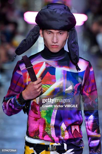 Model walks the runway at the Prada fashion show during Milan Men's Fashion Week Spring/Summer 2019 on June 17, 2018 in Milan, Italy.