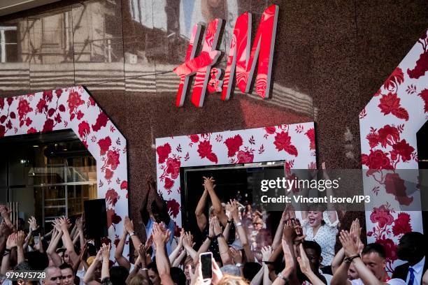 The first customers at the opening of the Swedish brand H&M La Fayette flagship store on June 20, 2018 in Paris, France. This sales space of 5000m2,...