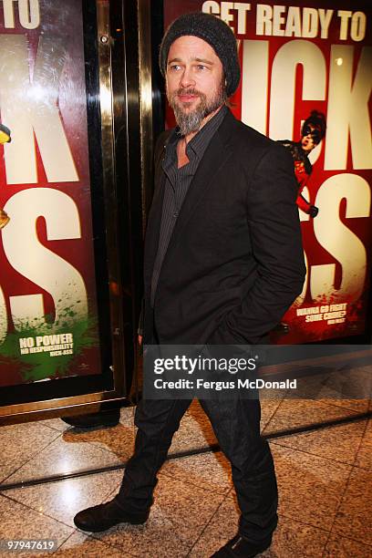 Brad Pitt attends the European premiere of Kick Ass held at the Empire Leicester Square on March 22, 2010 in London, England.