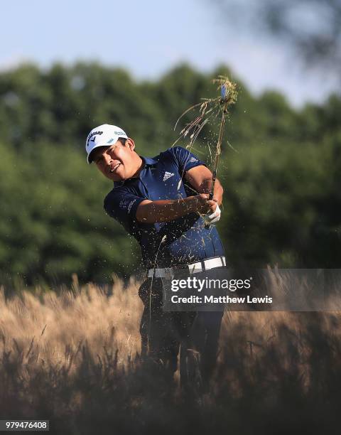 Andres Romero of Argentina plays out of the rough on the 7th hole during a practice round ahead of the BMW International Open at Golf Club Gut...