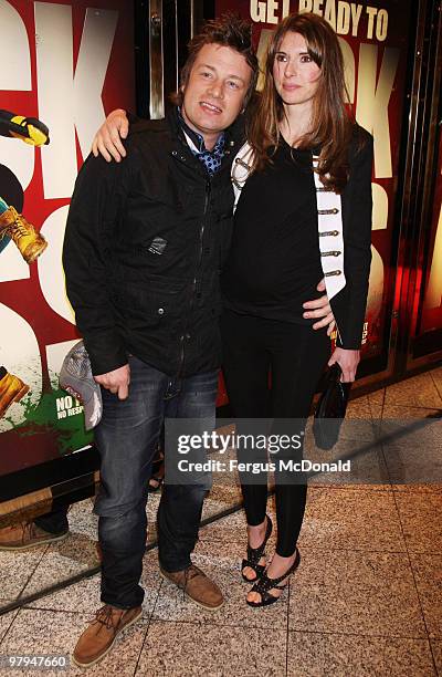 Jamie Oliver and Jools Oliver attend the European premiere of Kick Ass held at the Empire Leicester Square on March 22, 2010 in London, England.