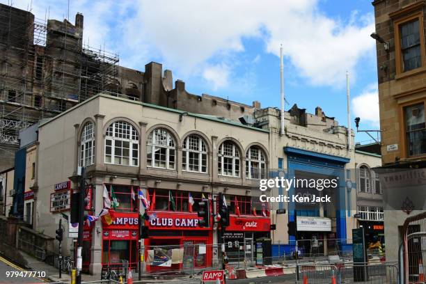 The facade of the O2 ABC nightclub and music venue, which suffered extensive damage as fire spread from the blaze at the Glasgow School of Art...