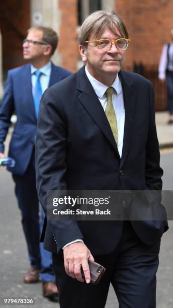 Guy Verhofstadt, Member of the European Parliament leaves the House of Commons on June 20, 2018 in London, England. Guy Verhofstadt has warned that...