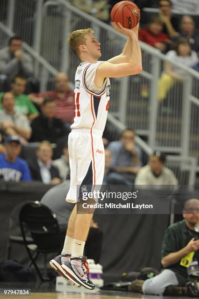 Ryan Butler of the Richmond Spiders takes a jump shot during the first round of NCAA Men's Basketball Championship against the St. Mary's College...